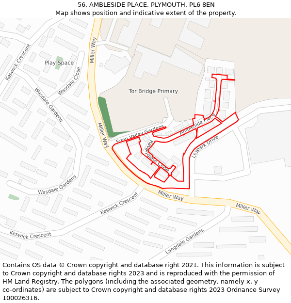 56, AMBLESIDE PLACE, PLYMOUTH, PL6 8EN: Location map and indicative extent of plot