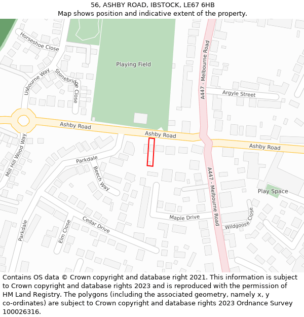 56, ASHBY ROAD, IBSTOCK, LE67 6HB: Location map and indicative extent of plot