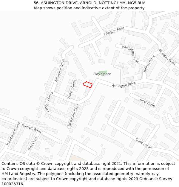 56, ASHINGTON DRIVE, ARNOLD, NOTTINGHAM, NG5 8UA: Location map and indicative extent of plot