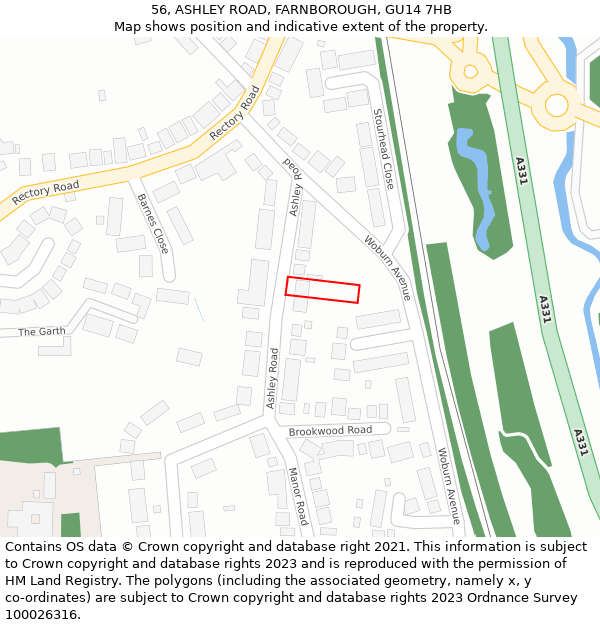 56, ASHLEY ROAD, FARNBOROUGH, GU14 7HB: Location map and indicative extent of plot