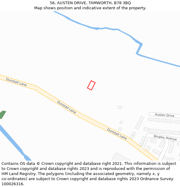 56, AUSTEN DRIVE, TAMWORTH, B78 3BQ: Location map and indicative extent of plot
