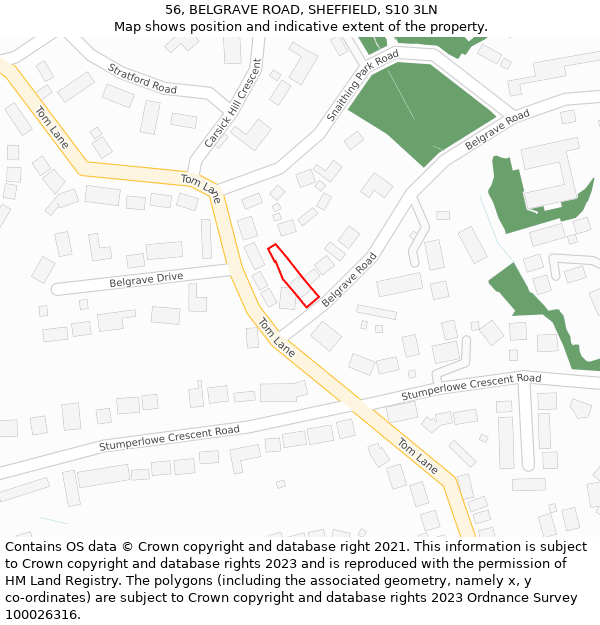 56, BELGRAVE ROAD, SHEFFIELD, S10 3LN: Location map and indicative extent of plot