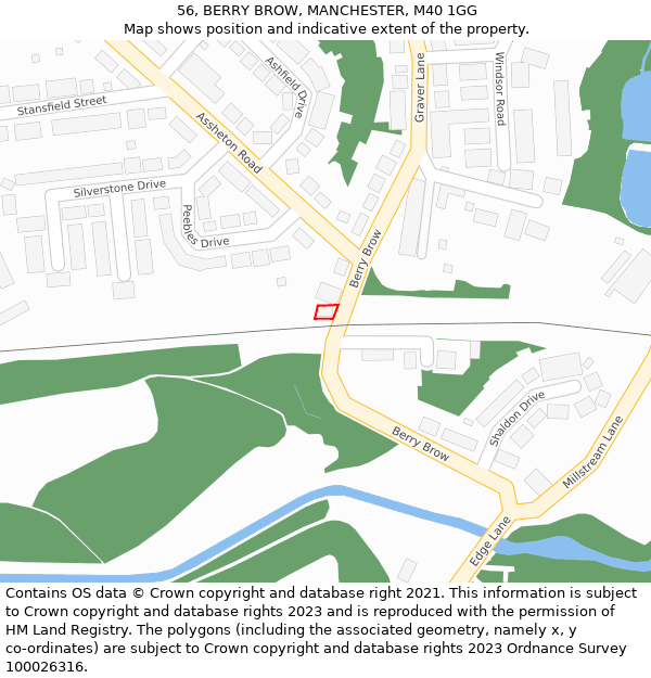 56, BERRY BROW, MANCHESTER, M40 1GG: Location map and indicative extent of plot