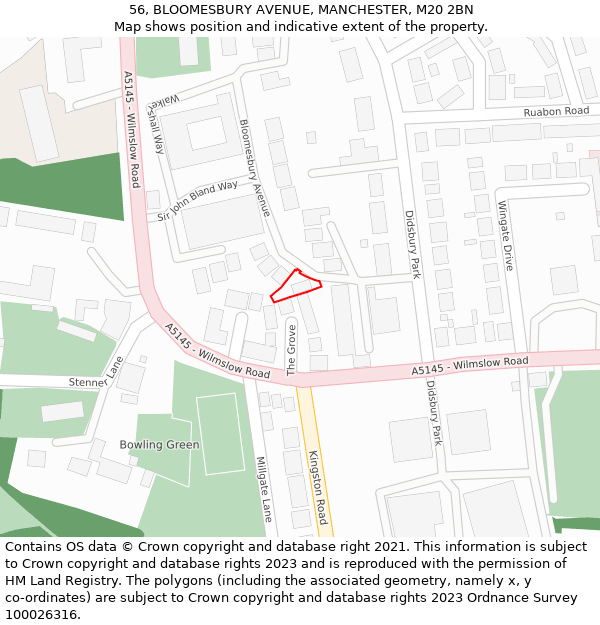 56, BLOOMESBURY AVENUE, MANCHESTER, M20 2BN: Location map and indicative extent of plot