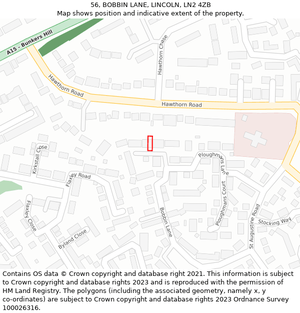 56, BOBBIN LANE, LINCOLN, LN2 4ZB: Location map and indicative extent of plot