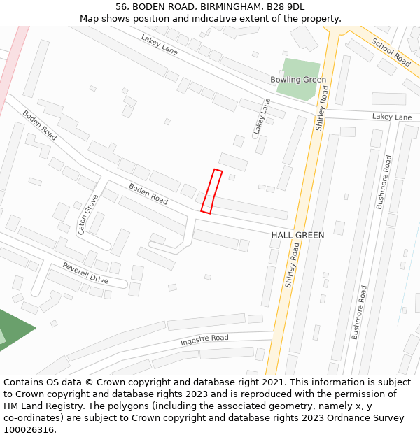 56, BODEN ROAD, BIRMINGHAM, B28 9DL: Location map and indicative extent of plot