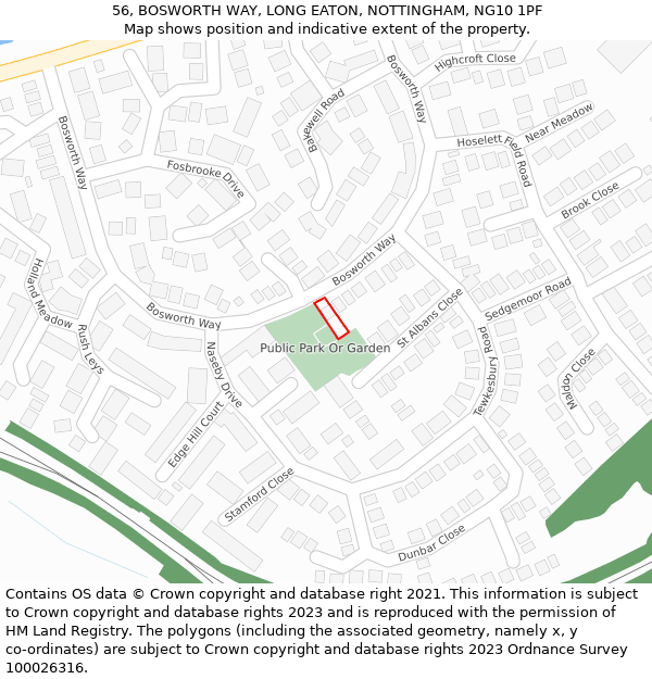 56, BOSWORTH WAY, LONG EATON, NOTTINGHAM, NG10 1PF: Location map and indicative extent of plot