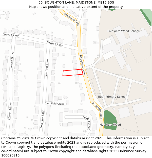 56, BOUGHTON LANE, MAIDSTONE, ME15 9QS: Location map and indicative extent of plot