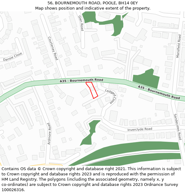 56, BOURNEMOUTH ROAD, POOLE, BH14 0EY: Location map and indicative extent of plot
