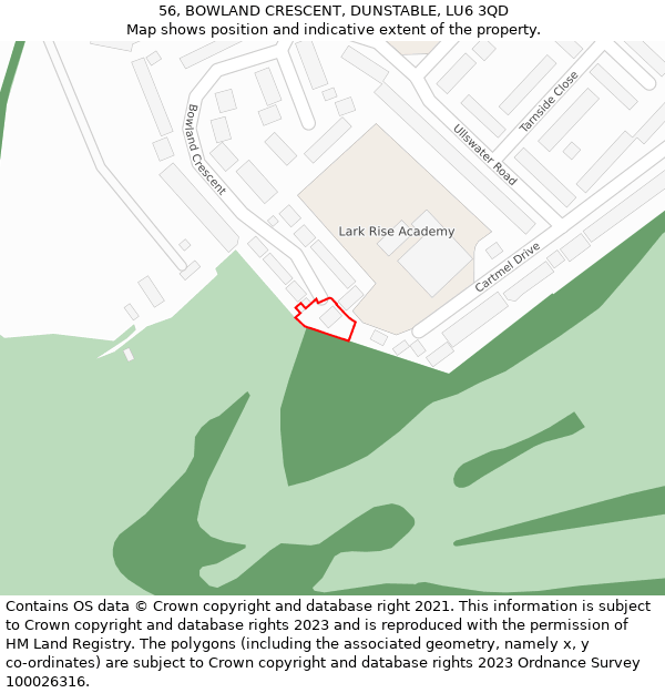 56, BOWLAND CRESCENT, DUNSTABLE, LU6 3QD: Location map and indicative extent of plot