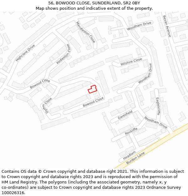 56, BOWOOD CLOSE, SUNDERLAND, SR2 0BY: Location map and indicative extent of plot