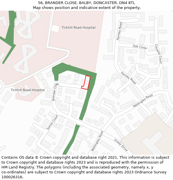 56, BRANDER CLOSE, BALBY, DONCASTER, DN4 8TL: Location map and indicative extent of plot