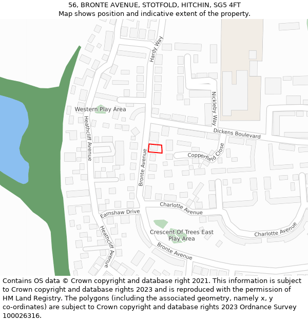 56, BRONTE AVENUE, STOTFOLD, HITCHIN, SG5 4FT: Location map and indicative extent of plot