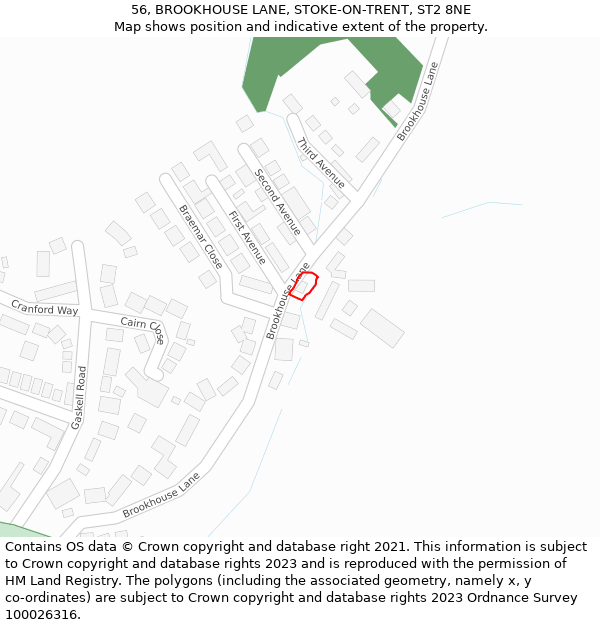 56, BROOKHOUSE LANE, STOKE-ON-TRENT, ST2 8NE: Location map and indicative extent of plot