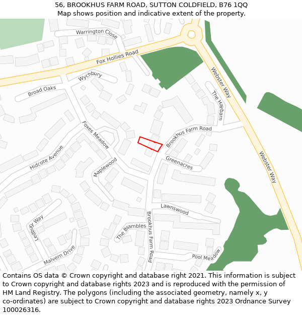 56, BROOKHUS FARM ROAD, SUTTON COLDFIELD, B76 1QQ: Location map and indicative extent of plot