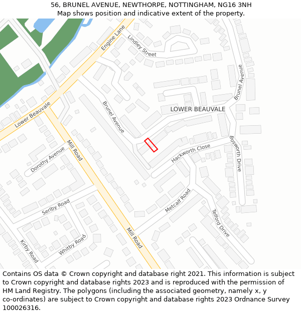 56, BRUNEL AVENUE, NEWTHORPE, NOTTINGHAM, NG16 3NH: Location map and indicative extent of plot