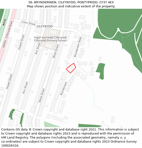 56, BRYNDERWEN, CILFYNYDD, PONTYPRIDD, CF37 4EX: Location map and indicative extent of plot