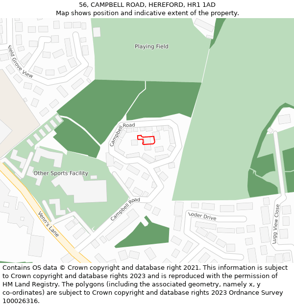 56, CAMPBELL ROAD, HEREFORD, HR1 1AD: Location map and indicative extent of plot