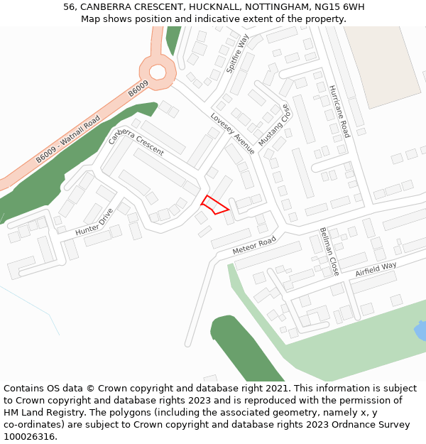 56, CANBERRA CRESCENT, HUCKNALL, NOTTINGHAM, NG15 6WH: Location map and indicative extent of plot