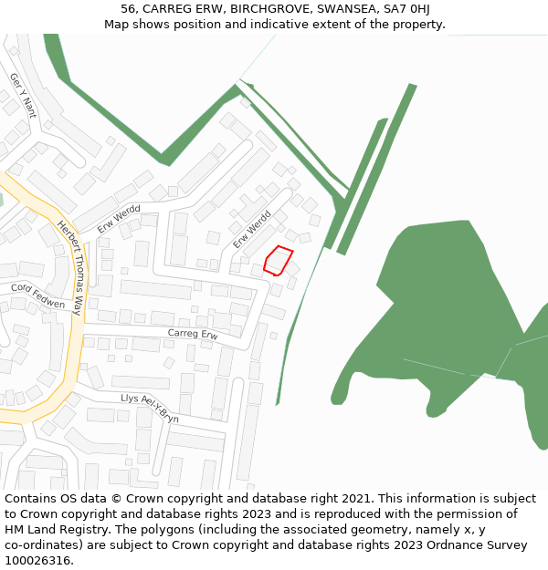 56, CARREG ERW, BIRCHGROVE, SWANSEA, SA7 0HJ: Location map and indicative extent of plot