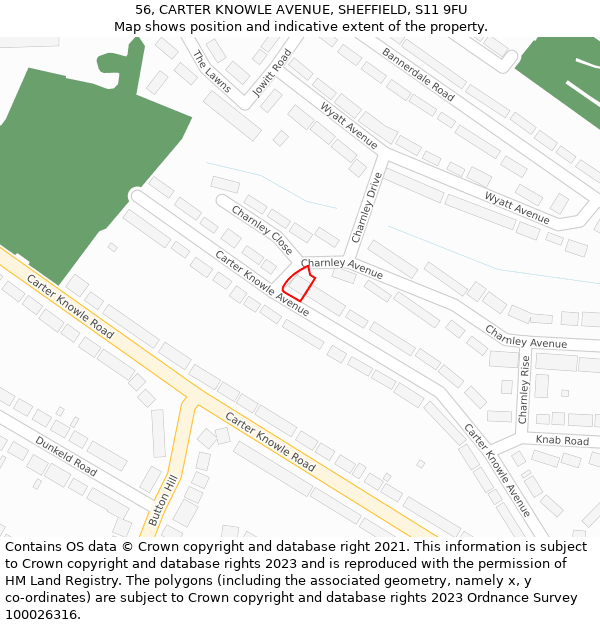 56, CARTER KNOWLE AVENUE, SHEFFIELD, S11 9FU: Location map and indicative extent of plot