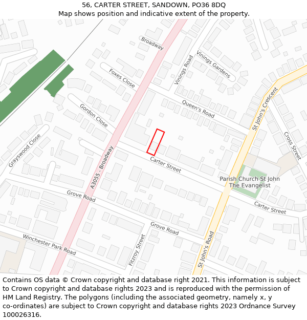 56, CARTER STREET, SANDOWN, PO36 8DQ: Location map and indicative extent of plot