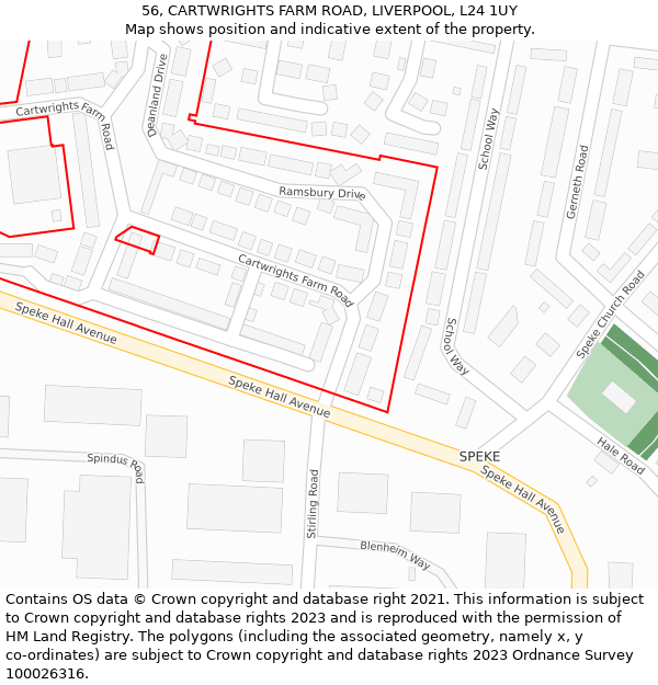 56, CARTWRIGHTS FARM ROAD, LIVERPOOL, L24 1UY: Location map and indicative extent of plot