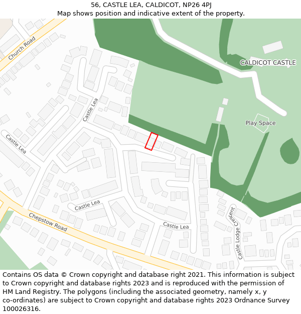 56, CASTLE LEA, CALDICOT, NP26 4PJ: Location map and indicative extent of plot