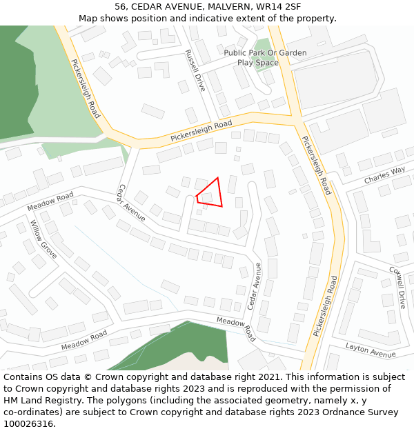 56, CEDAR AVENUE, MALVERN, WR14 2SF: Location map and indicative extent of plot