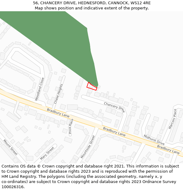 56, CHANCERY DRIVE, HEDNESFORD, CANNOCK, WS12 4RE: Location map and indicative extent of plot