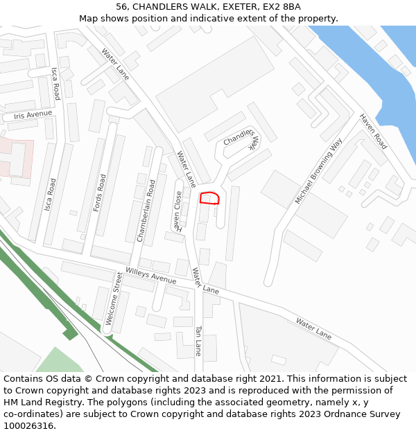 56, CHANDLERS WALK, EXETER, EX2 8BA: Location map and indicative extent of plot