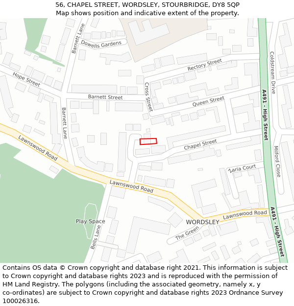 56, CHAPEL STREET, WORDSLEY, STOURBRIDGE, DY8 5QP: Location map and indicative extent of plot