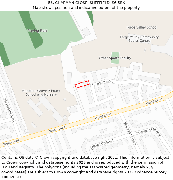 56, CHAPMAN CLOSE, SHEFFIELD, S6 5BX: Location map and indicative extent of plot
