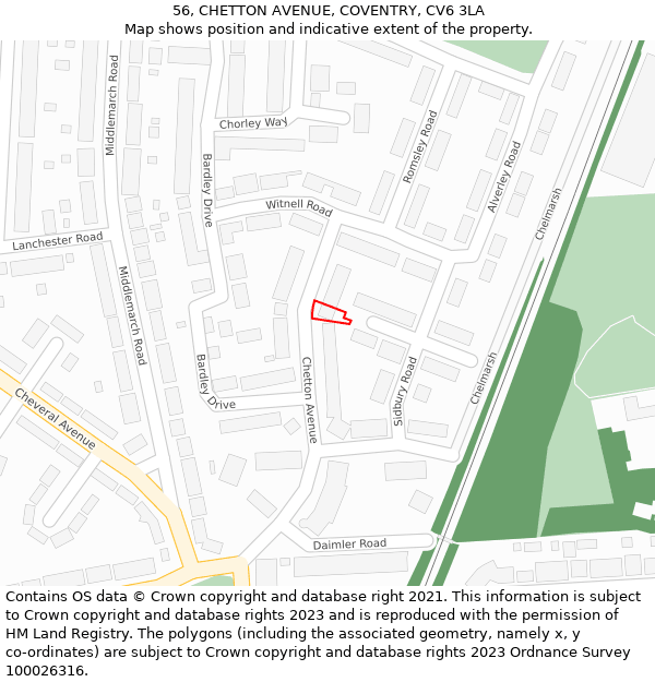 56, CHETTON AVENUE, COVENTRY, CV6 3LA: Location map and indicative extent of plot