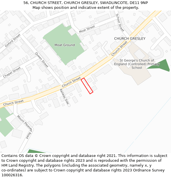 56, CHURCH STREET, CHURCH GRESLEY, SWADLINCOTE, DE11 9NP: Location map and indicative extent of plot