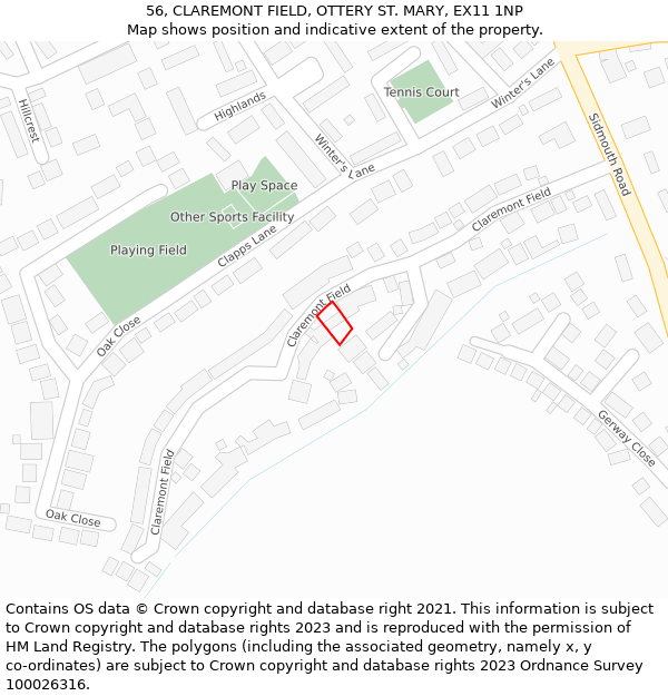 56, CLAREMONT FIELD, OTTERY ST. MARY, EX11 1NP: Location map and indicative extent of plot