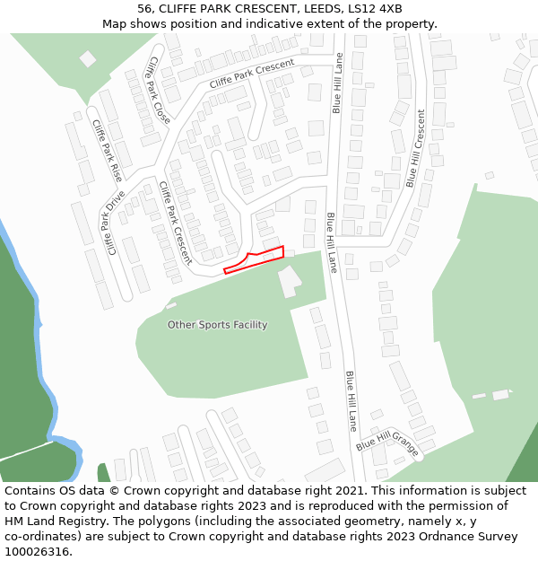 56, CLIFFE PARK CRESCENT, LEEDS, LS12 4XB: Location map and indicative extent of plot