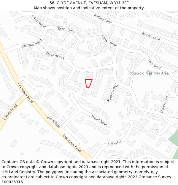 56, CLYDE AVENUE, EVESHAM, WR11 3FE: Location map and indicative extent of plot