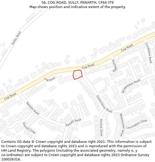 56, COG ROAD, SULLY, PENARTH, CF64 5TE: Location map and indicative extent of plot