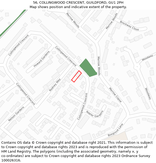 56, COLLINGWOOD CRESCENT, GUILDFORD, GU1 2PH: Location map and indicative extent of plot