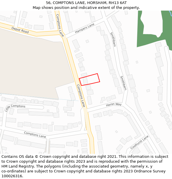 56, COMPTONS LANE, HORSHAM, RH13 6AT: Location map and indicative extent of plot