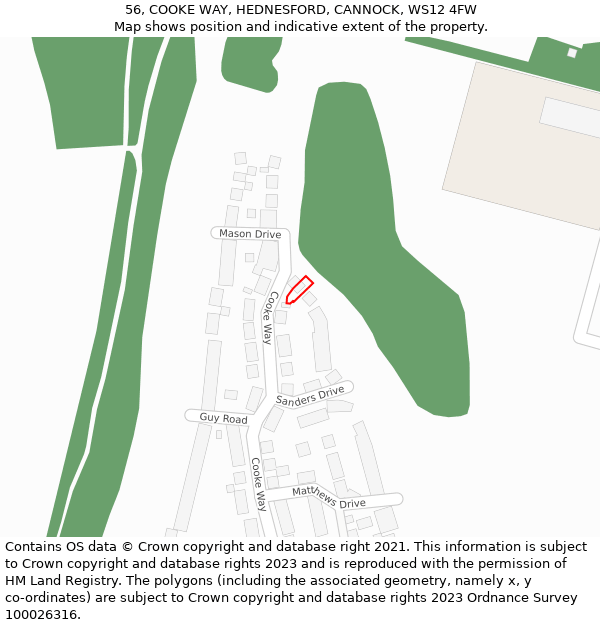 56, COOKE WAY, HEDNESFORD, CANNOCK, WS12 4FW: Location map and indicative extent of plot