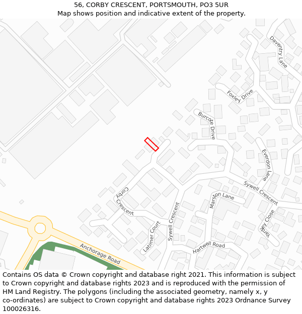 56, CORBY CRESCENT, PORTSMOUTH, PO3 5UR: Location map and indicative extent of plot