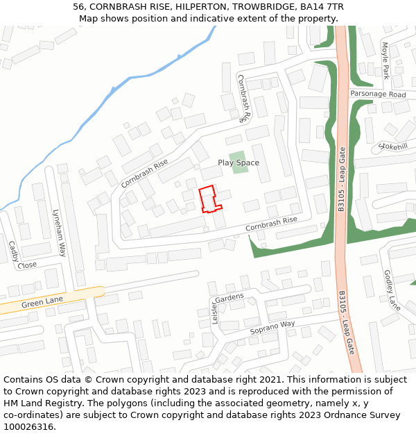 56, CORNBRASH RISE, HILPERTON, TROWBRIDGE, BA14 7TR: Location map and indicative extent of plot