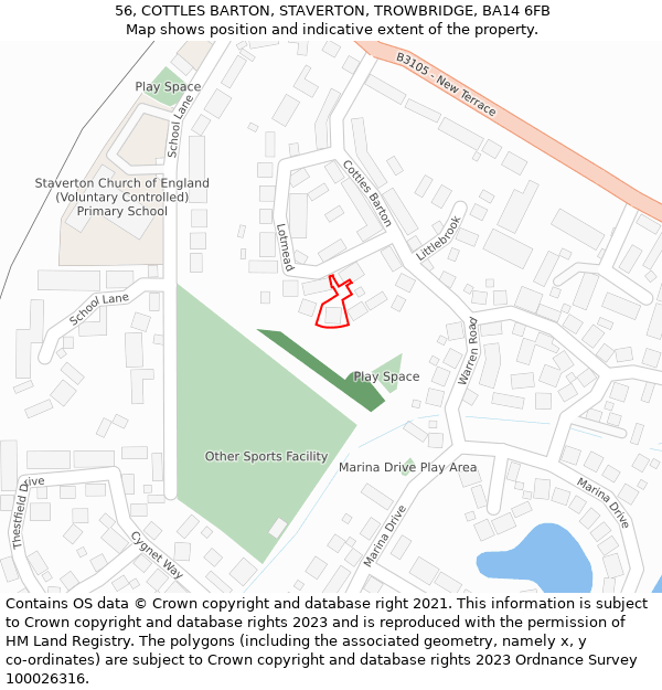 56, COTTLES BARTON, STAVERTON, TROWBRIDGE, BA14 6FB: Location map and indicative extent of plot