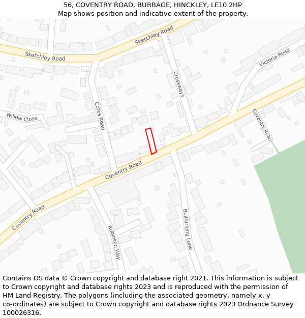 56, COVENTRY ROAD, BURBAGE, HINCKLEY, LE10 2HP: Location map and indicative extent of plot