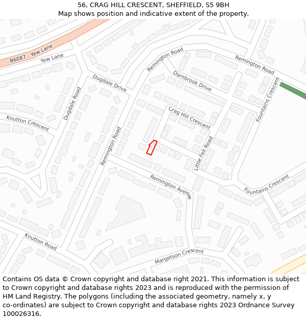 56, CRAG HILL CRESCENT, SHEFFIELD, S5 9BH: Location map and indicative extent of plot