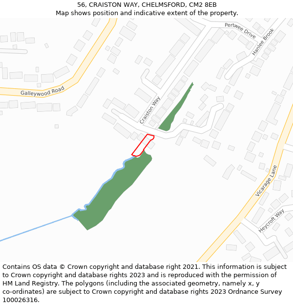 56, CRAISTON WAY, CHELMSFORD, CM2 8EB: Location map and indicative extent of plot