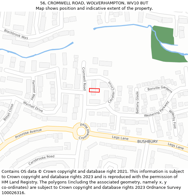 56, CROMWELL ROAD, WOLVERHAMPTON, WV10 8UT: Location map and indicative extent of plot