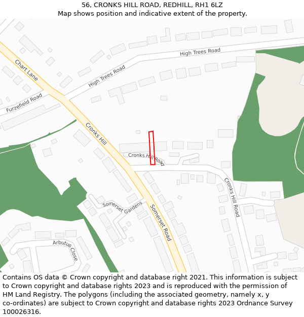 56, CRONKS HILL ROAD, REDHILL, RH1 6LZ: Location map and indicative extent of plot